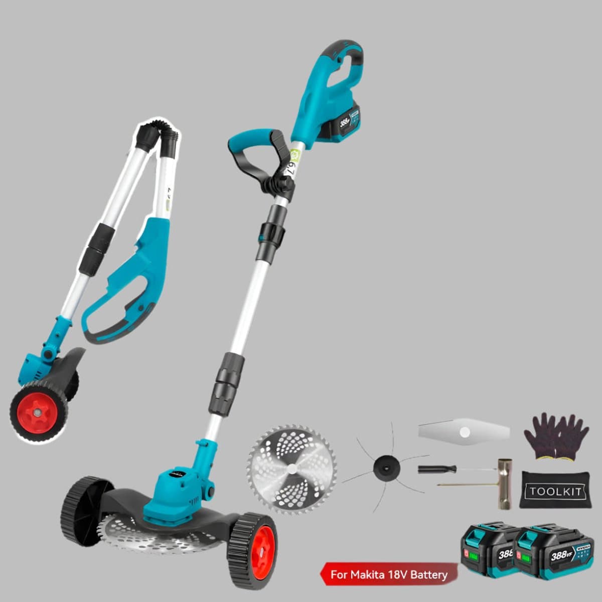 Handmaaier - Grasmaaier - Grastrimmer - Grasschaar - Grasmachine - 1500W - 12000RPM - 9-Inch - Elektrische/Accu - Grastrimmer met Verstelbare Handgreep – Oplaadbaar Tuingereedschap - 21V/18V Compatibel - Inclusief 2x Accu — afbeelding 1