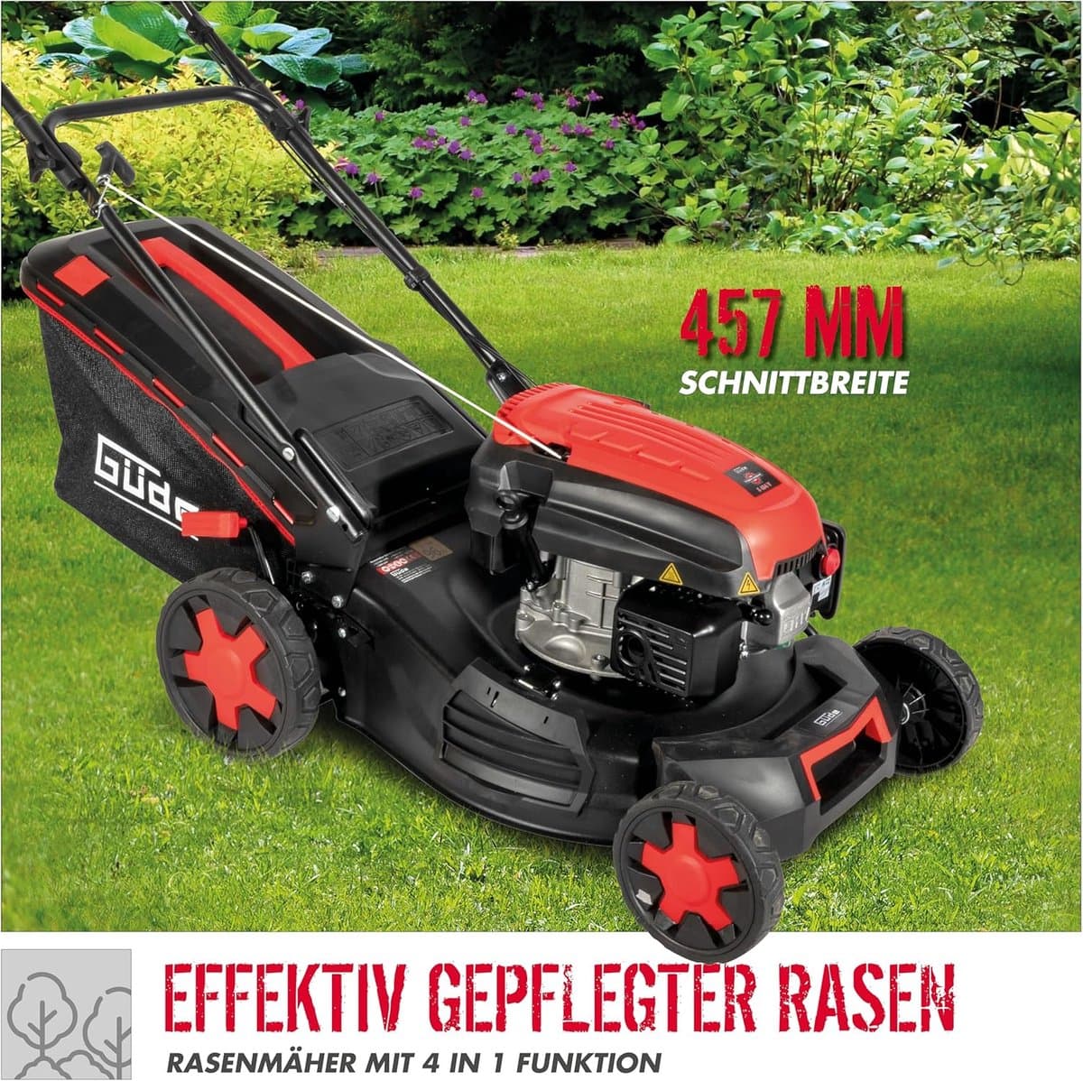 Benzine grasmaaier - Loopmaaier - Gazon onderhouden - Achterwielaandrijving - 46 cm snijbreedte - Zwart rood — afbeelding 1