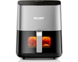Airfryer 4,5L-Heteluchtfriteuse-Digitaal Display-Kijkvenster-Temperatuurregeling-1450W – Voor Keuken En Snacks – 32x26x30,5cm – Zilver/Zwart