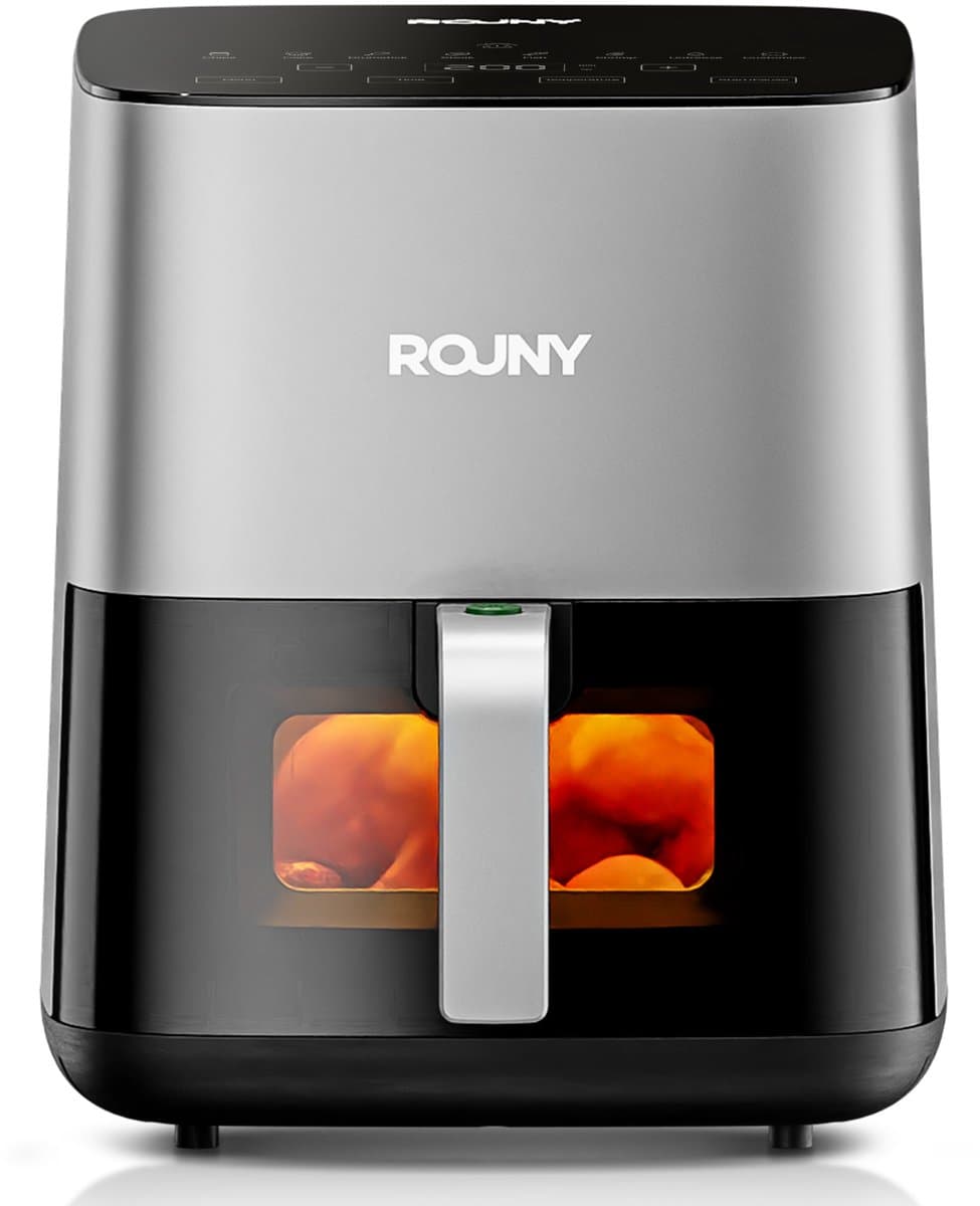 Airfryer 4,5L-Heteluchtfriteuse-Digitaal Display-Kijkvenster-Temperatuurregeling-1450W – Voor Keuken En Snacks – 32x26x30,5cm – Zilver/Zwart — afbeelding 1