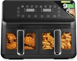 Dubbele Mand Airfryer - Heteluchtfriteuse Olievrij - Gezond Koken - Transparant Venster - 88 Liter - Zwart