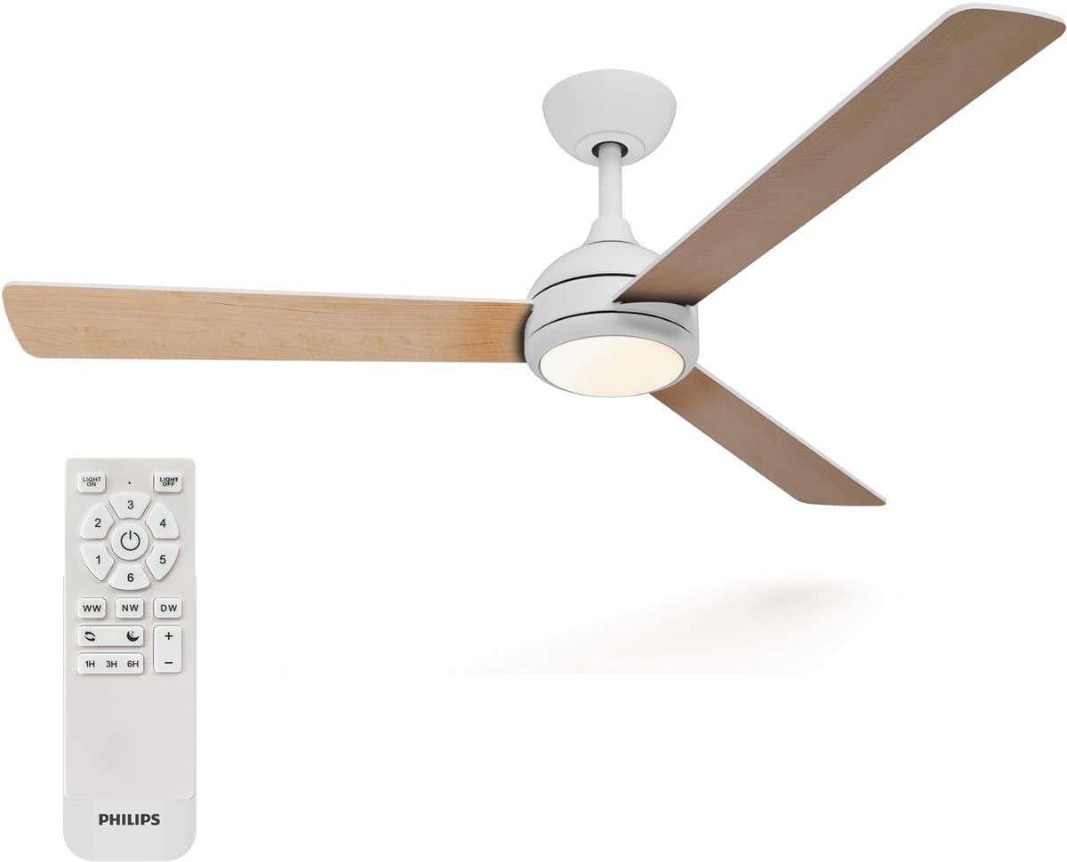 Philips Civx Plafondventilator met LED-lamp - 3 Bladen - Diameter: 132cm - Drie tinten wit licht (3000K / 4300K / 6500K) - Dimbaar tot 10% - Afstandsbediening - Wit of Licht hout - 2500 Lumen — afbeelding 1