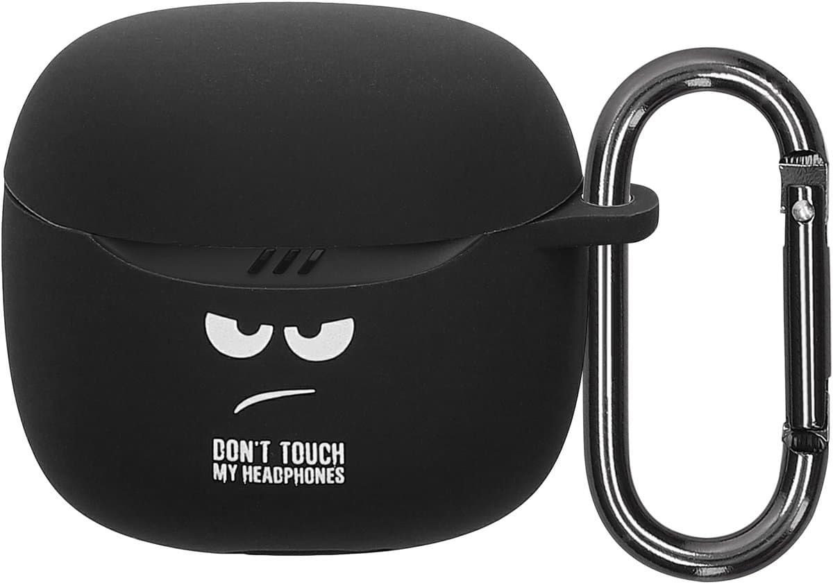 kwmobile Hoes geschikt voor JBL Tune Flex 2 - Siliconen cover voor oordopjes in wit / zwart / zwart - Don't Touch My Headphones design — afbeelding 1
