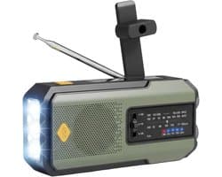 Nextora Noodradio - Noodradio Solar Opwindbaar - Powerbank Zonneenergie - Noodradio Opwindbaar en Batterij - Groen
