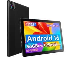 Android 16 Tablet - 10.1 inch Tablets - 256GB - 5G WiFi - Octa-core - 6000mAh - Gemini AI - Zwart
