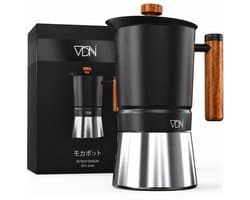Moka Pot Percolator Inductie 300 ml 6 Kops – Roestvrij Staal met Houten Handvat – Espresso Koffie Maker Klein Koffiezetapparaat – VDN