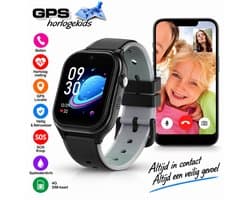 GPSHorlogeKids© - smartwatch kinderen - GPS horloge kind - kleinste model 2026 - kinder smartwatch - 4G videobellen - SOS alarm – veilige zone - klasse tijd - alarm - spatwaterdicht - hartslag - incl. SIM - CURVE zwart