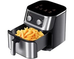 Atlasyx airfryer - Heteluchtfriteuse - Airfryer 8 liter - Airfryer rvs - Mechanische Bediening - 360° Verwarming - 1400 W - Zwart