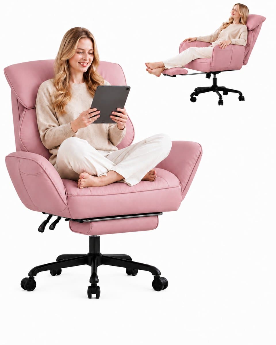 Dowinx Gamingstoel Roze – Ergonomische Bureaustoel met Massage en Pocketvering – Verstelbare Rugleuning – PU Leer – Grote Comfortabele Game Stoel — afbeelding 1