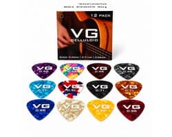 VG plectrum set 12 Celluloid plectrums - diktes thin 0.46 medium 0.71 en thick 0.96 mm