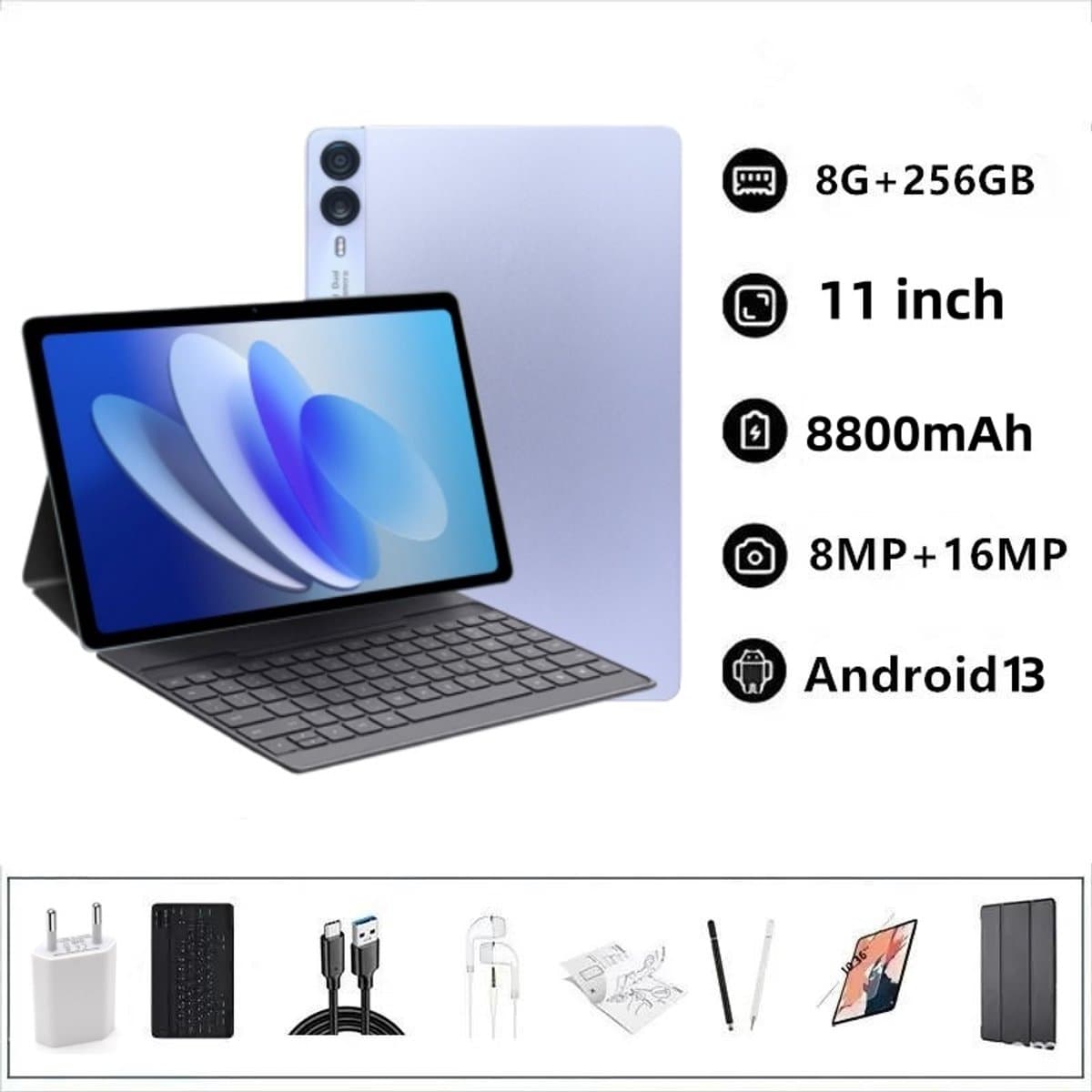 GT35pro – Tablet – 11 inch – 8GB RAM – 512GB Opslag – 2K Scherm – 8800mAh – 5G – Android 13 –Paars — afbeelding 1