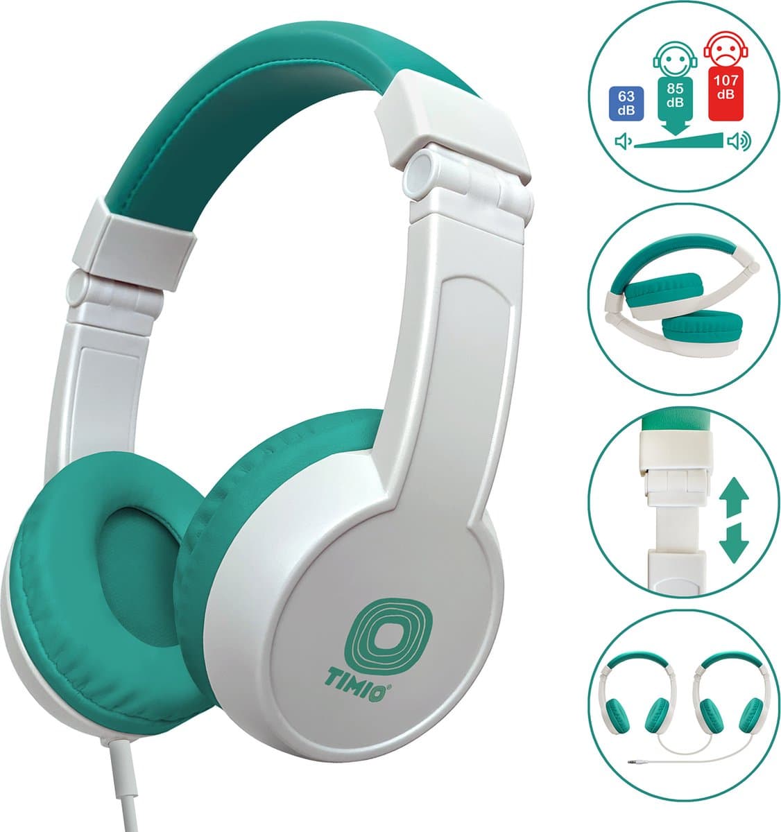 TIMIO Opvouwbare Kinder-Koptelefoon, Hoofdtelefoon, Headphones | Licht, Klein, Compact | Compatibel met TIMIO Player en andere Apparaten | Volume beperkt tot 85dB | Afneembare Kabel | Muziek delen — afbeelding 1
