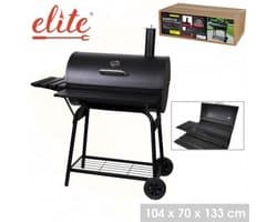 Smoker BBQ met Schoorsteen ELITE – Houtskool Barbecue met Thermometer en 2 Zijtafels – 112x78,3x133 cm – Metaal Zwart