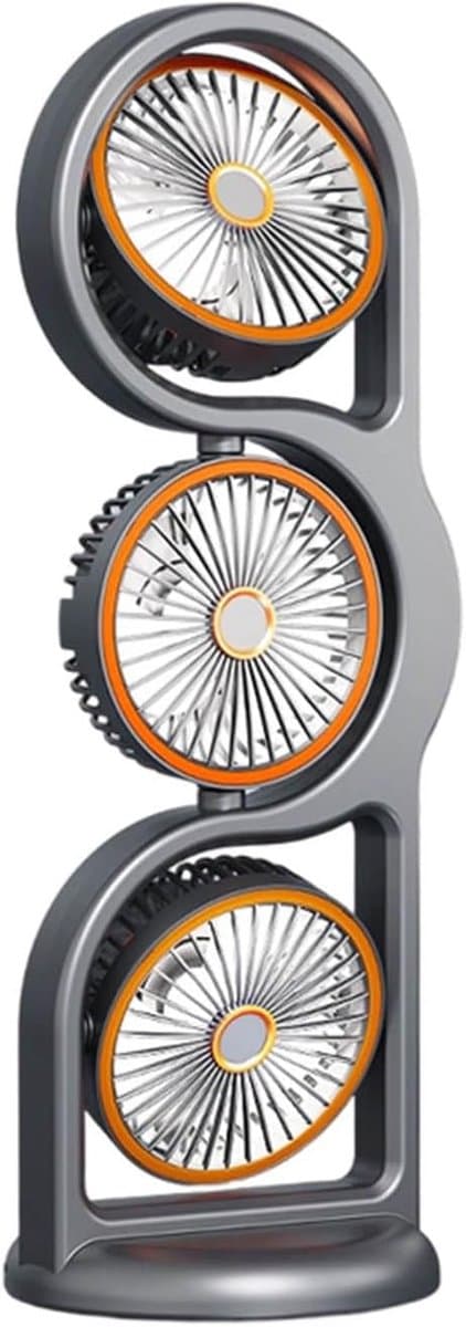 Ventilator - Draagbare Driehoofdige Ventilator - 5 Snelheden - USB Oplaadbaar - 360° Verstelbaar - 1200 mAh - Voor Kantoor en Buiten - Grijs — afbeelding 1