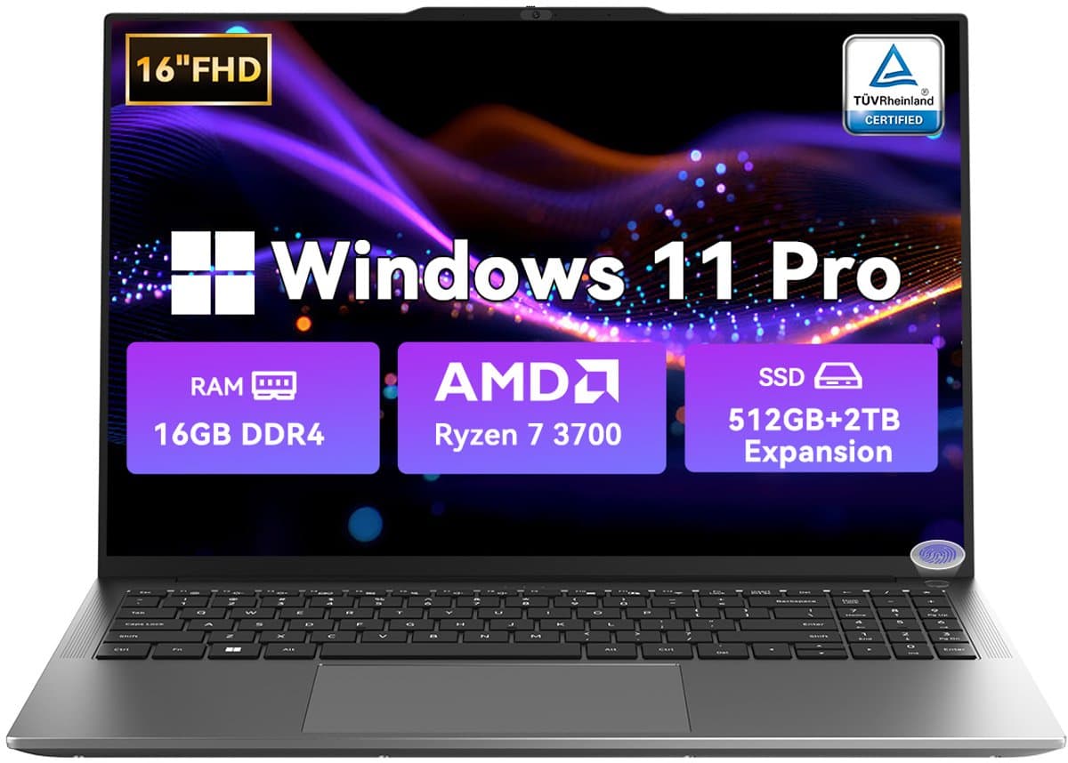 Blackview AceBook 8 Pro - Laptop - 16 inch Full HD - 16GB DDR4 RAM - 512GB SSD - AMD Ryzen 3700U - Windows 11 Notebook - Radeon RX Vega 10 Graphics - Grijs — afbeelding 1