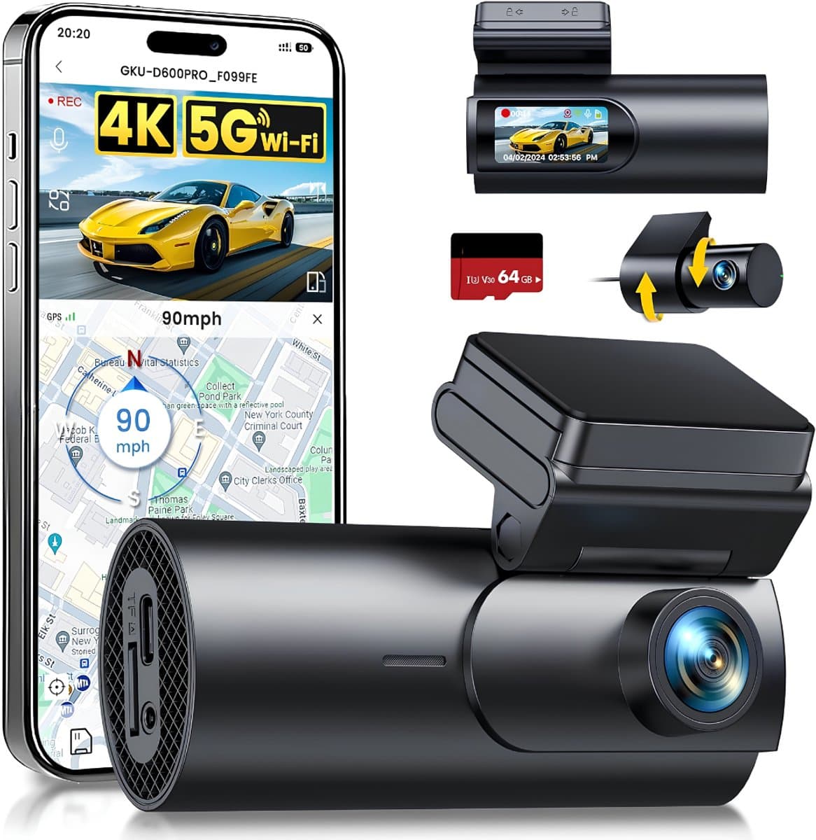 Lìon® Draadloze Dashcam - Dashcam met CarPlay - Draadloos CarPlay Scherm - Zwart - 3cm x 5cm x 10cm — afbeelding 1