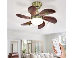 NETTLIFE Plafondventilator Met Verlichting - E27 - messing - 6 Bladen Ventilator - met Afstandsbediening - 75cm - Timing Plafondlamp - Voor Woonkamer | Slaapkamer | Keuken | Eetkamer