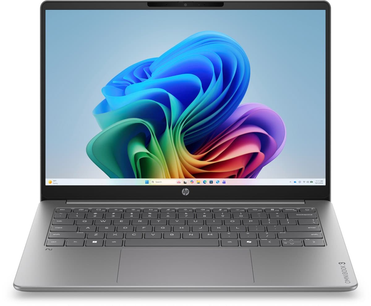 HP OmniBook 3 14-hz0710ndx - Copilot+ Laptop - 14 inch - Snapdragon X - 8GB/512GB - QWERTY - 2K OLED - Studenten laptop — afbeelding 1