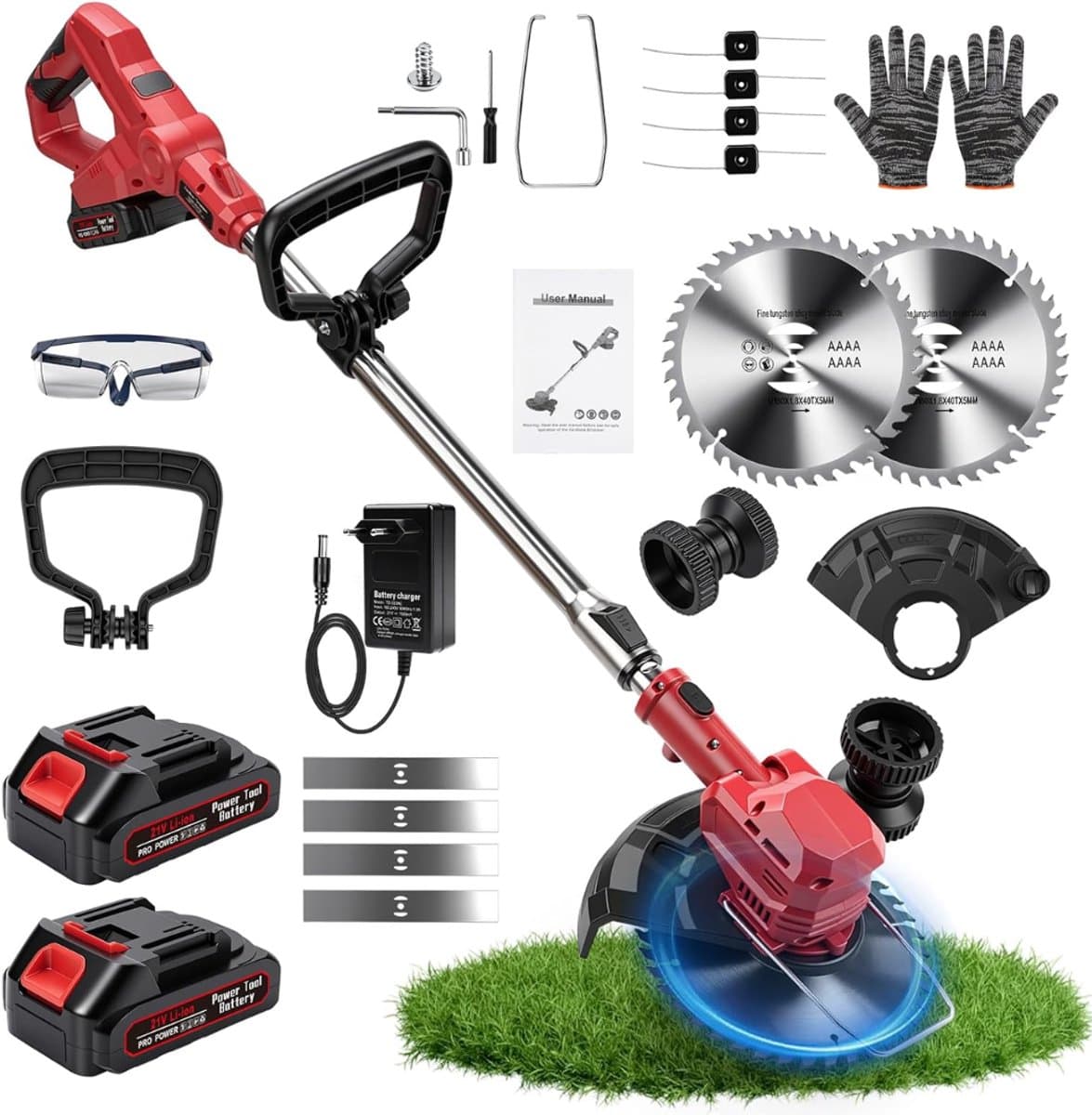 ApexArte® Grasmaaier Elektrisch - Grastrimmers met Accu - Rood — afbeelding 1
