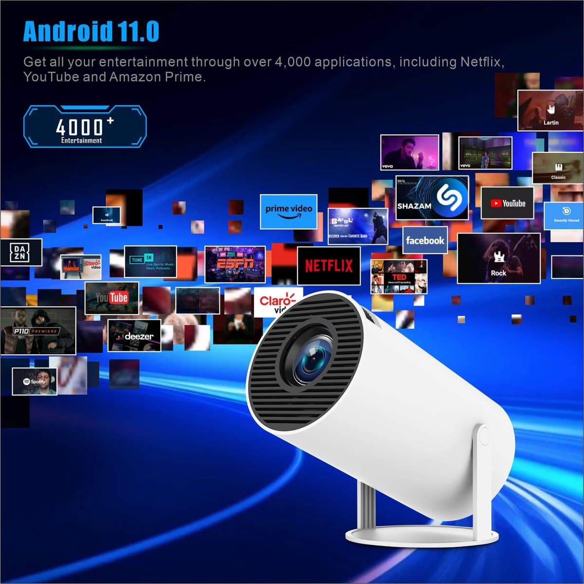 SnelShoppen - Draagbare Miniprojector 4K 1080p Full HD, Wifi 6, Bluetooth 5.0, 180 Graden Rotatie, Automatische Keystone-Correctie voor Thuisbioscoop, — afbeelding 1