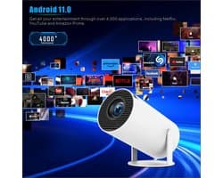 SnelShoppen - Draagbare Miniprojector 4K 1080p Full HD, Wifi 6, Bluetooth 5.0, 180 Graden Rotatie, Automatische Keystone-Correctie voor Thuisbioscoop,