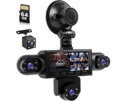 Dashcam voor auto - Zwart - 3,2 inch IPS-scherm - 1080p Full HD met 5 Camera's en Nachtzicht - Voor Veiliger Rijden