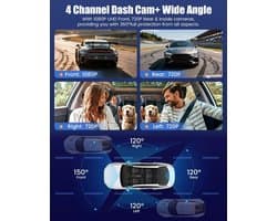 Dashcam voor auto - Zwart - 3 inch IPS-scherm - 360° Full HD met Nachtzicht en Wifi - Voor Personenauto's
