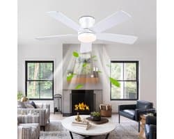 Plafondventilator Ø105 cm - 3 Temperaturen - Fluisterstil - Met Afstandsbediening - 6 Snelheden - Timer - Zomer/Winter functie - Wit - 40W