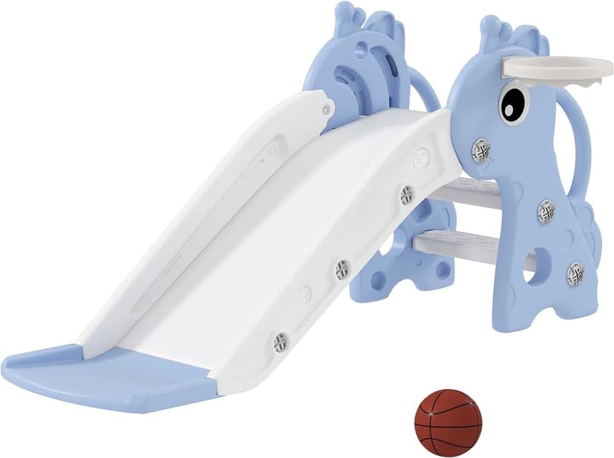 Kinderrutsche, 3 in 1, Kleinkinderrutsche mit Basketballkorb, Rutsche mit Basketball für Kinder 1 bis 3 Jahre, Indoor, Blau 106 x 51,5 x 52 cm — afbeelding 1