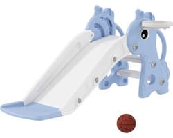 Kinderrutsche, 3 in 1, Kleinkinderrutsche mit Basketballkorb, Rutsche mit Basketball für Kinder 1 bis 3 Jahre, Indoor, Blau 106 x 51,5 x 52 cm