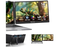 Blackview SCM5 Portable Monitor - 14 inch Full HD IPS Dubbel Scherm - Laptop Scherm Uitbreider - Inclusief Kabels - Grijs