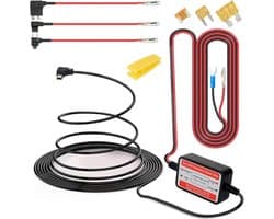 Dash Cam Hardwire Kit Mini USB 10ft 12V-24V tot 5V,Laagspanningsbeveiliging ACN/ACS/ACU Voeg een Circuitzekeringhouders Toe(Rechte Hoekl Mini USB en Zekeringsset)
