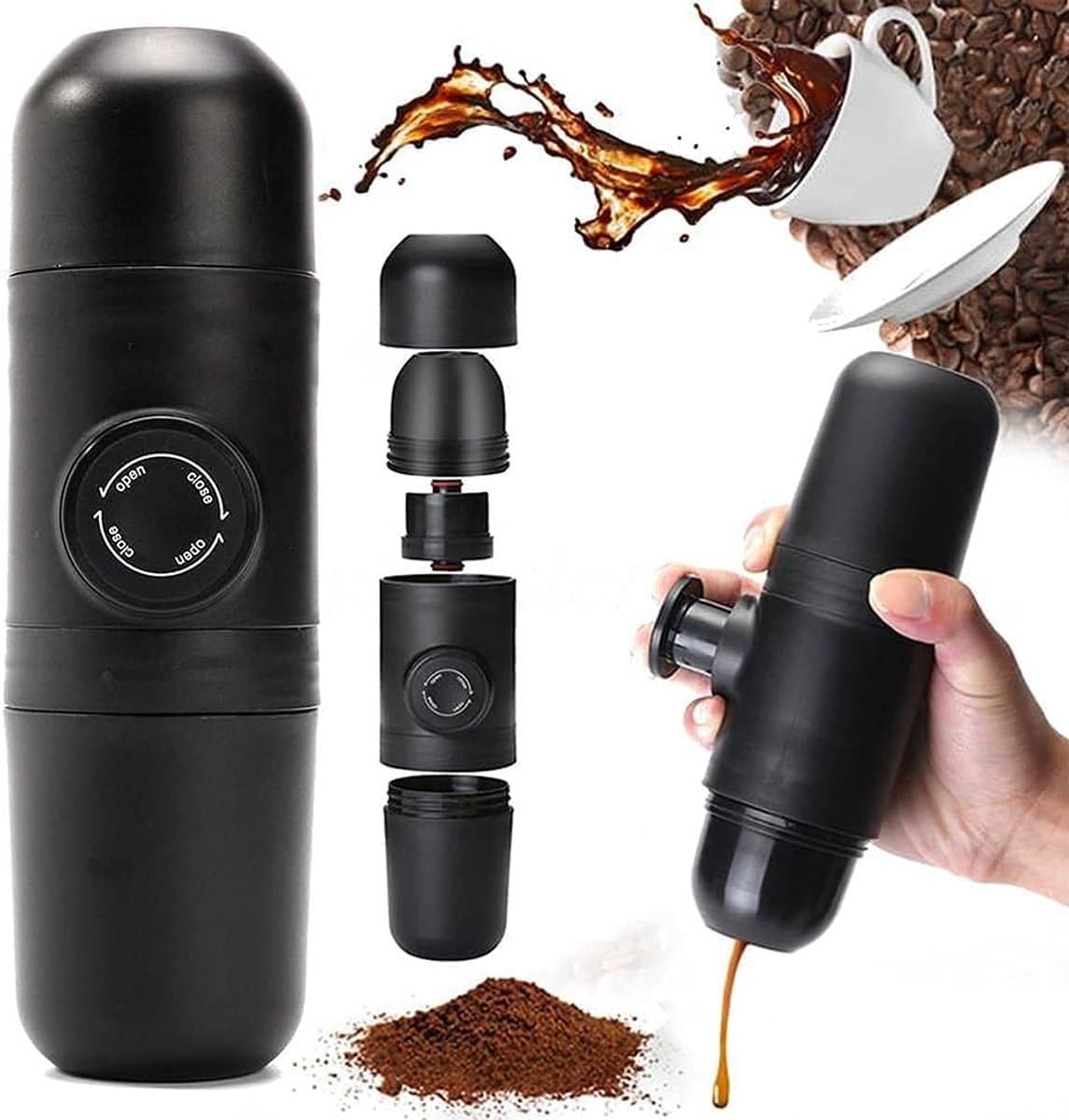 Draagbare Handmatige Espresso Machine - Gemalen Koffie - Zwart — afbeelding 1