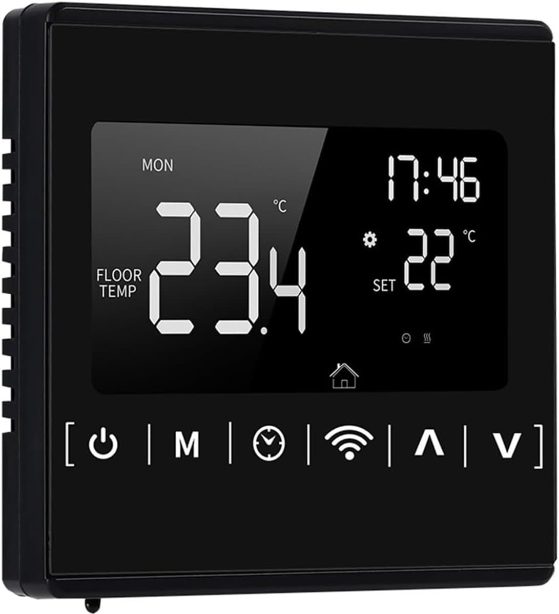 Slimme Wifi Thermostaat - Temperatuurregelaar Vloerverwarming - Energie Besparen - Programmeerbare Weekschema - 86x86x43mm - Zwart — afbeelding 1
