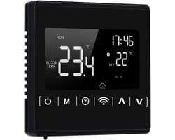 Slimme Wifi Thermostaat - Temperatuurregelaar Vloerverwarming - Energie Besparen - Programmeerbare Weekschema - 86x86x43mm - Zwart
