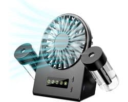 Solvix tafel ventilator geluidloos - Tafelfan - Zwart - Met 2 Sprayflessen - 4 Verstelbare Windsnelheden - Voor Thuis en Kantoor