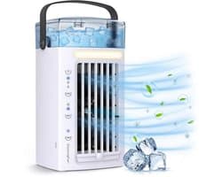 3-in-1 draagbare airconditioner, ventilator en tafelkoeler met 3 ventilatorsnelheden en 7-kleurige ledverlichting.