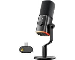 MAONO PD100W - Draadloze Podcast Microfoon - USB & XLR - Dynamische Microfoon - RGB - Noise Cancelling - Streaming & Podcast - Zwart