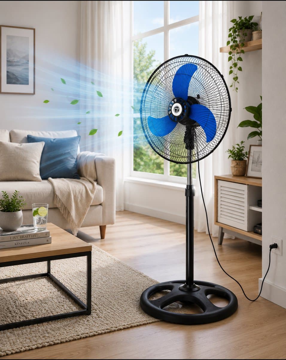 Staande Ventilator 45 cm 75W – 3 Snelheden – Oscillerend – Verstelbare Hoogte – Zwart — afbeelding 1