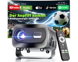 SnelShoppen - Mini-Beamer 4K Smart Beamer met Full HD 1080p, 1000 Lumen, Autofocus, Trapeziumcorrectie, 360° Rotatie, Wifi en Bluetooth, Draagbaar voo