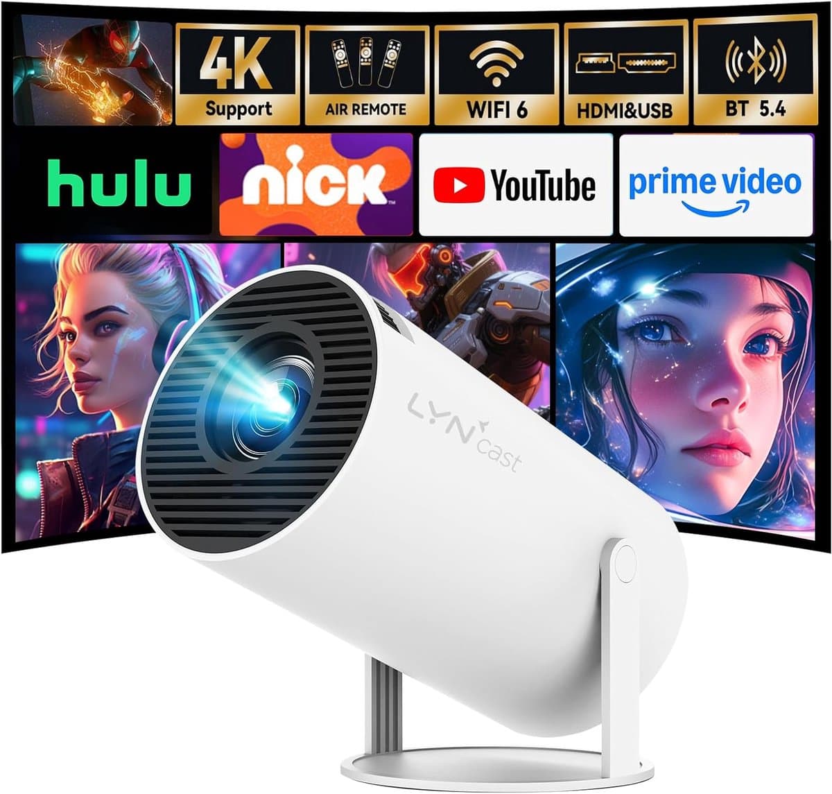 SnelShoppen - Draagbare miniprojector 4K 1080p Full HD, Android 11, Wifi 6, BT 5.0, 180 graden rotatie, kleine thuisbioscoop met automatische keystone — afbeelding 1