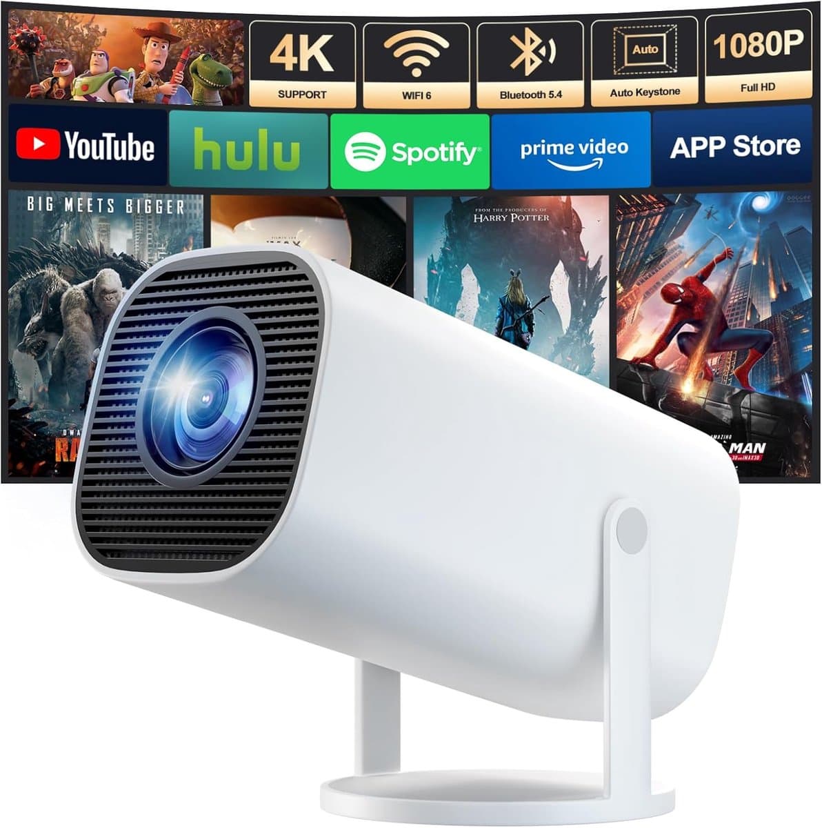 SnelShoppen - 4K Full HD 1080P Mini Projector - Draagbare Projector met WiFi 6, Bluetooth 5.4, 180° Rotatie en Automatische Trapeziumcorrectie voor Fe — afbeelding 1