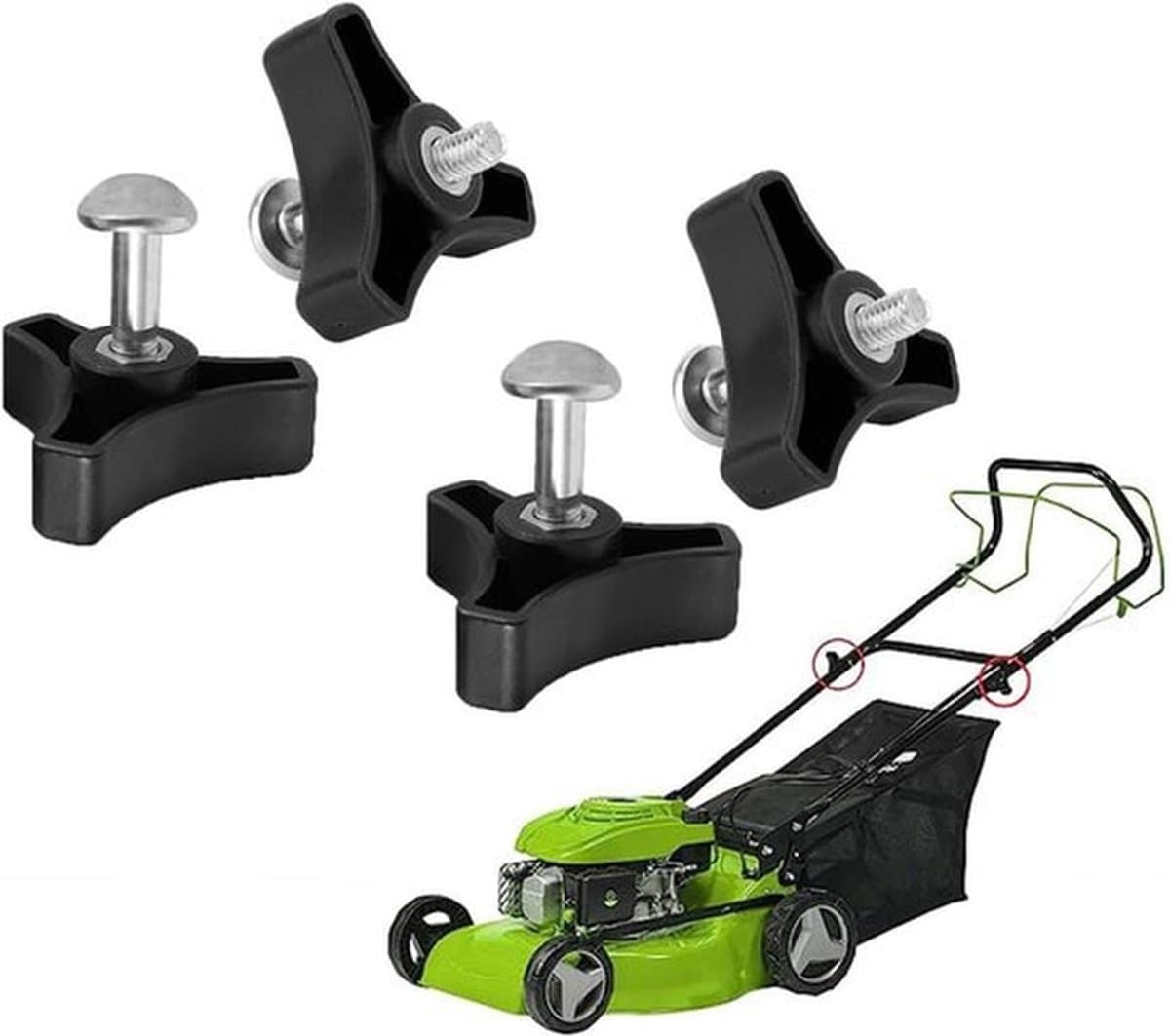 Vleugelmoeren voor grasmaaiers, 4 stuks. Universele kunststof vleugelmoeren en driehoekige bouten voor grasmaaiers. Onderdelen en accessoires voor grasmaaiers. — afbeelding 1
