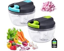 Handmatig hakmolen-520 ml Mini Uienhakker-Uiensnijder Keuken-3 Roestvrijstalen Messen-Groentesnijder-2 stuks