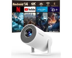 SnelShoppen - Draagbare Projector met Android 14, Miniprojector 4K 1080P Full HD, 200 ANSI 8000L, 5G WiFi, BT 5.4, Bioscoopprojector Draaibaar 180° vo
