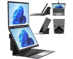 14" + 14" Dual-Screen Yoga Laptop 360° Flipbaar, Dual Touch & Handschrift, 2.2K IPS 100% sRGB, Intel N100, 32GB RAM, 1TB SSD, Aluminium Behuizing, Windows 11 – Externe Toetsenbord