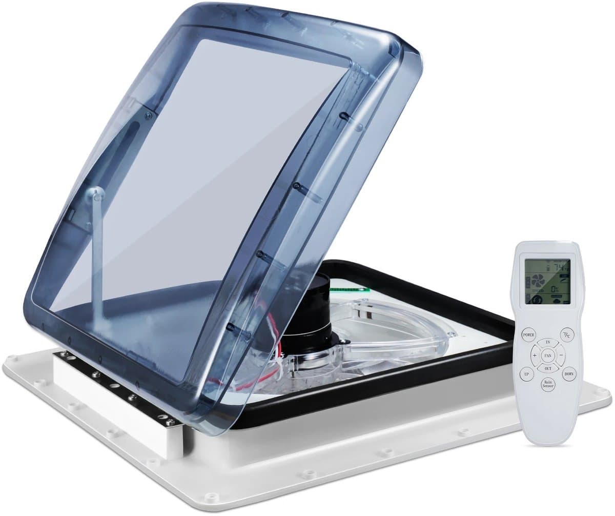 Vhr - Dak Ventilator - Camper en Caravan - 12V - Openingshoek 60° - 35dB - IP68 Waterdicht - 40X40cm - Met Afstandsbediening — afbeelding 1