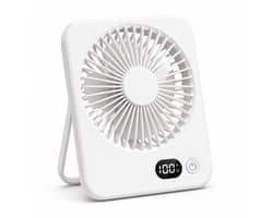 Oplaadbare USB-C Tafelventilator met LED Display, Vouwbaar en Stil, 180° Verstelbare Mini Ventilator voor Kantoor en Thuisgebruik, 2000mAh Accu - Wit