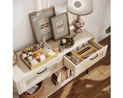 MEUNIQ 2-delige opbergmand van waterhyacint 36 x 26 x 5 cm met 4 vakken, gevlochten opbergkorf voor lade, keuken, slaapkamer of woonkamer, naturel