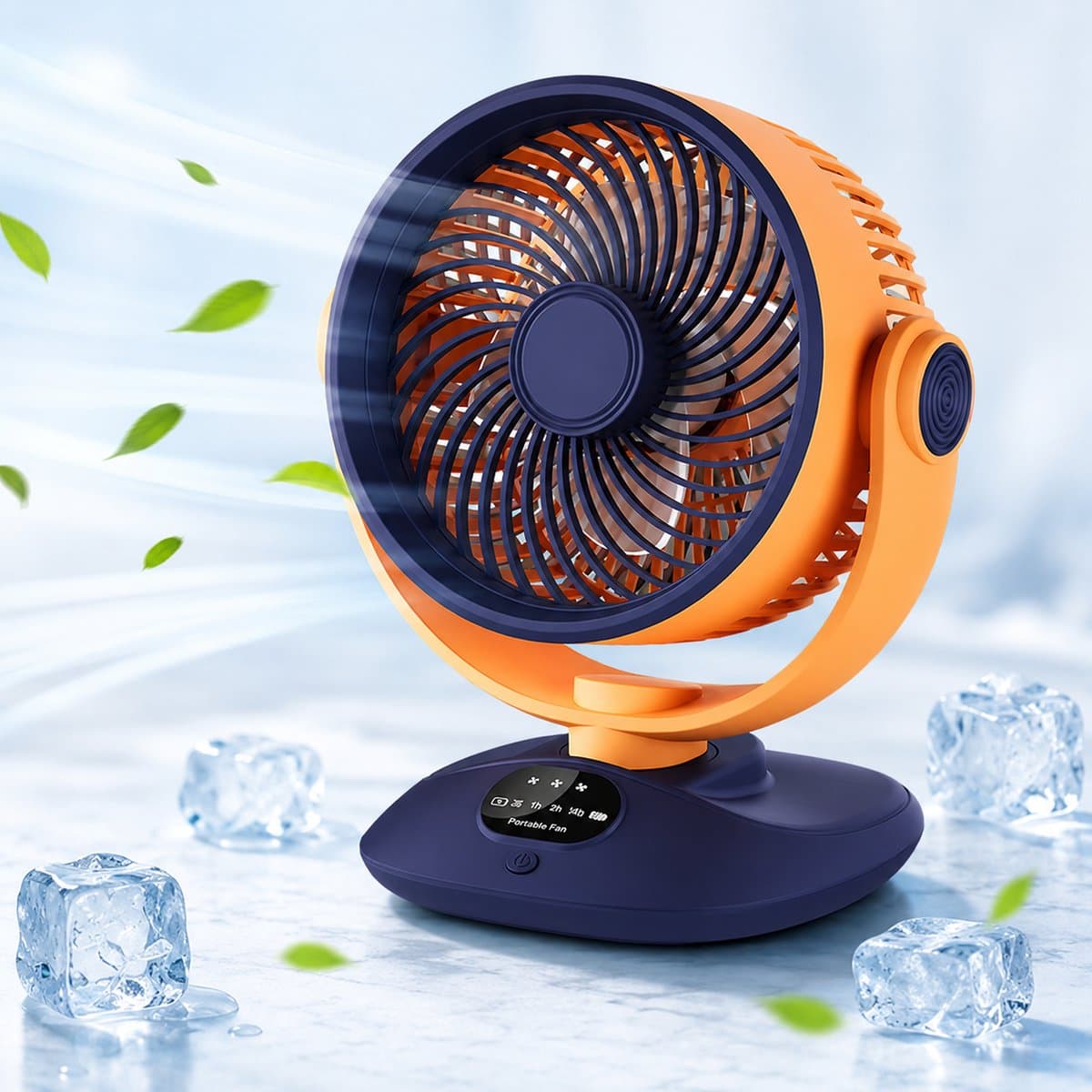 Tafelventilator - USB Oplaadbare Ventilator - Circulatieventilator - Oscillerende Ventilator - Ventilator Met LED Display - Draadloze Ventilator - Stille Ventilator - Blauw Oranje — afbeelding 1